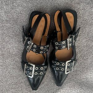 Ganni Chunky Buckle Ballerina Flats